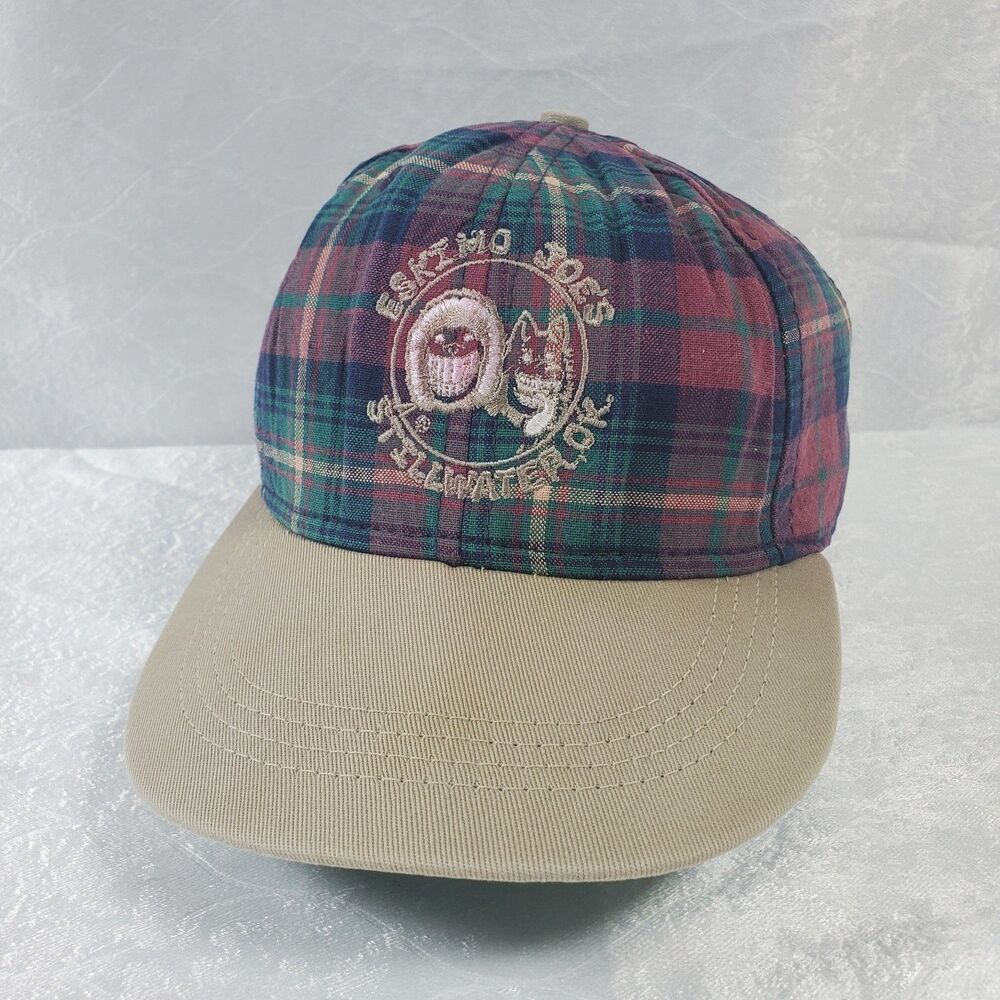 Vintage Eskimo Joe’s Stillwater OK Plaid Adjustable Strapback Baseball Hat Cap